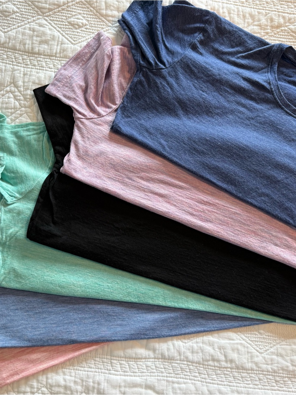 6 merino wool short sleeve t-shirts Mint, Pink, Blue, Black, Purple, light blue